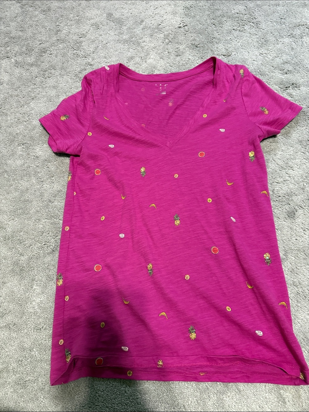 a new day Bright Magenta V-Neck Short Sleeve Tee with Fruit Motifs